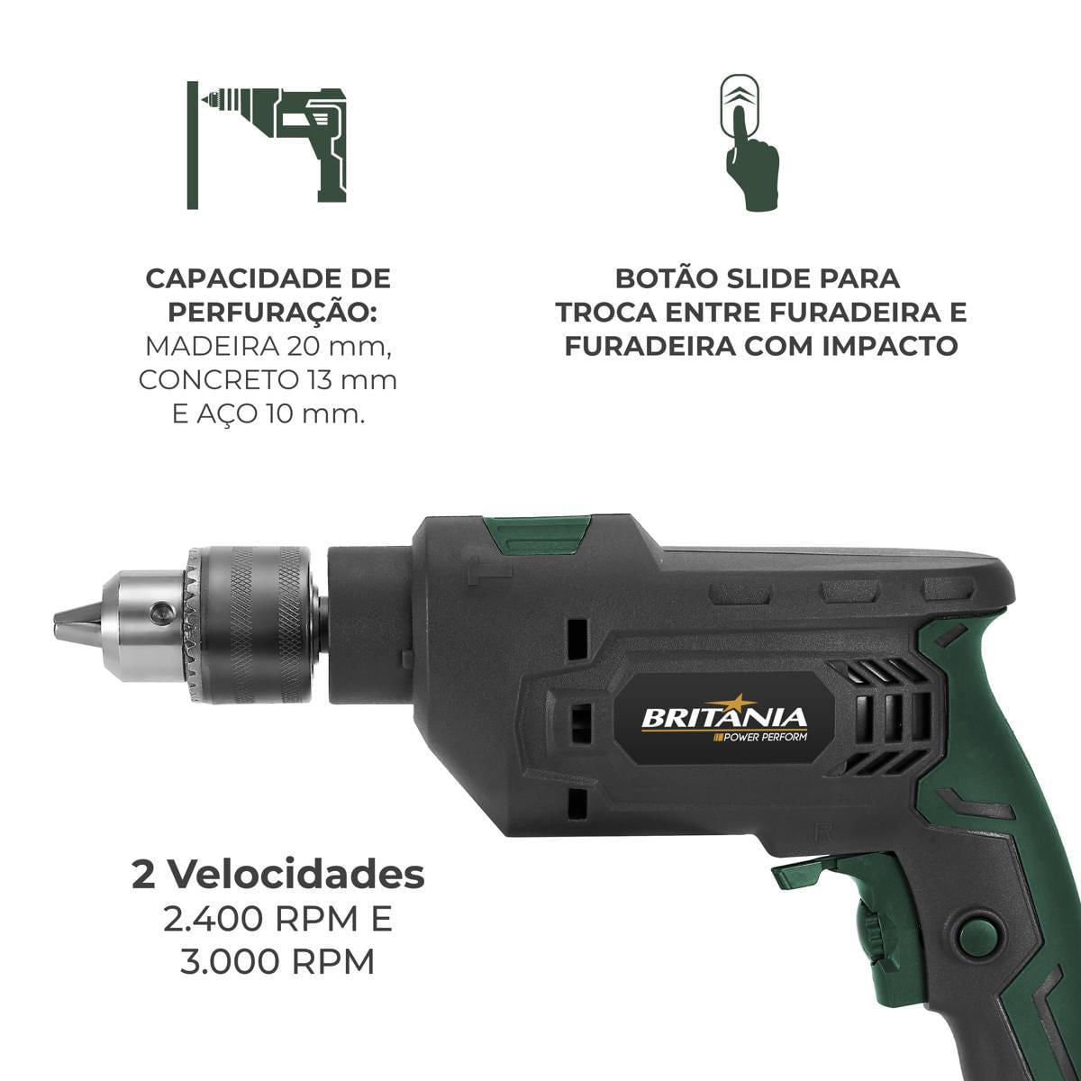 Furadeira Britânia BFUE04 Função Impacto 850W – Potência, Resistência e Precisão em Suas Mãos