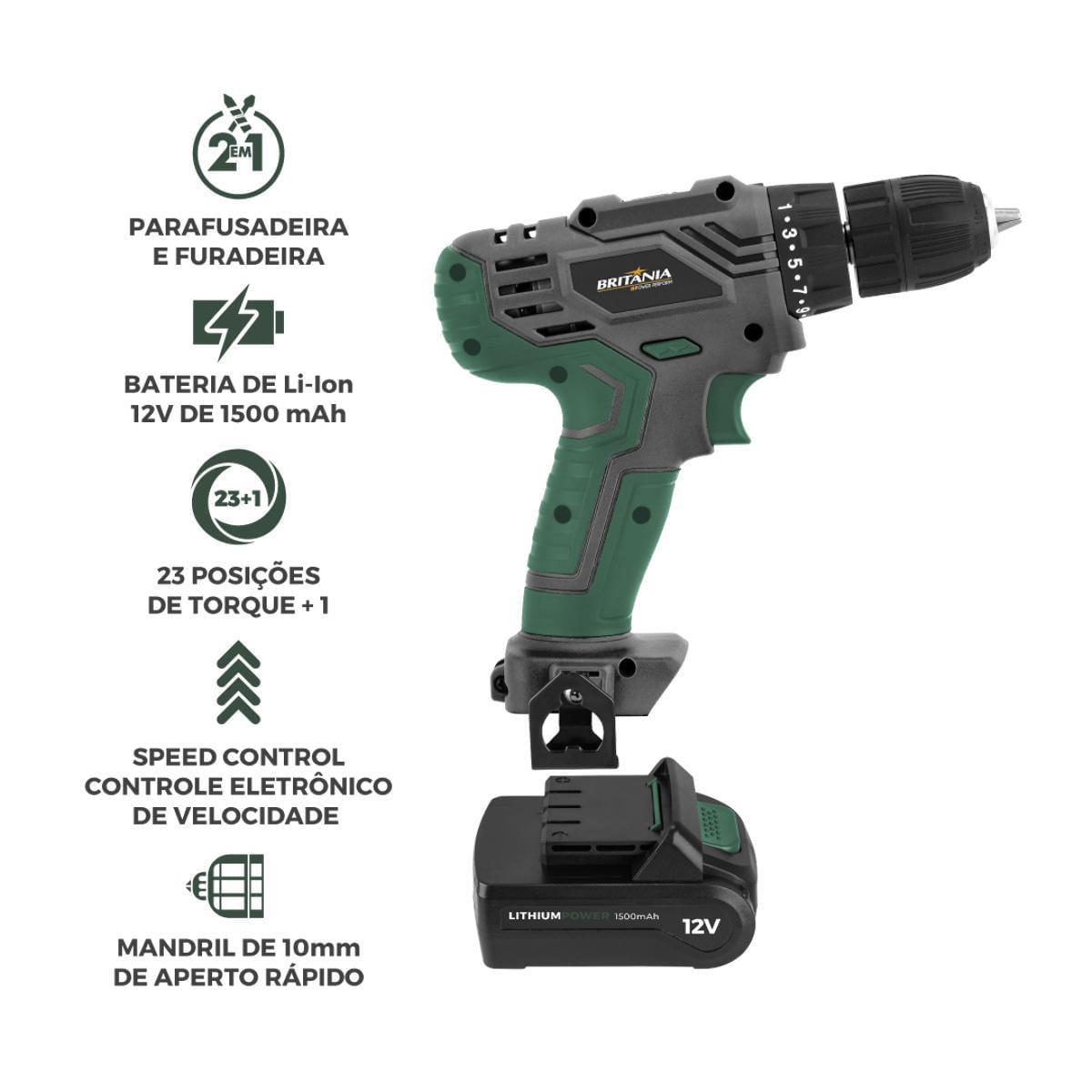 Parafusadeira 2 em 1 Britânia Speed Control BPFE12M 800RPM – Agilidade, Precisão e Conforto em Suas Mãos