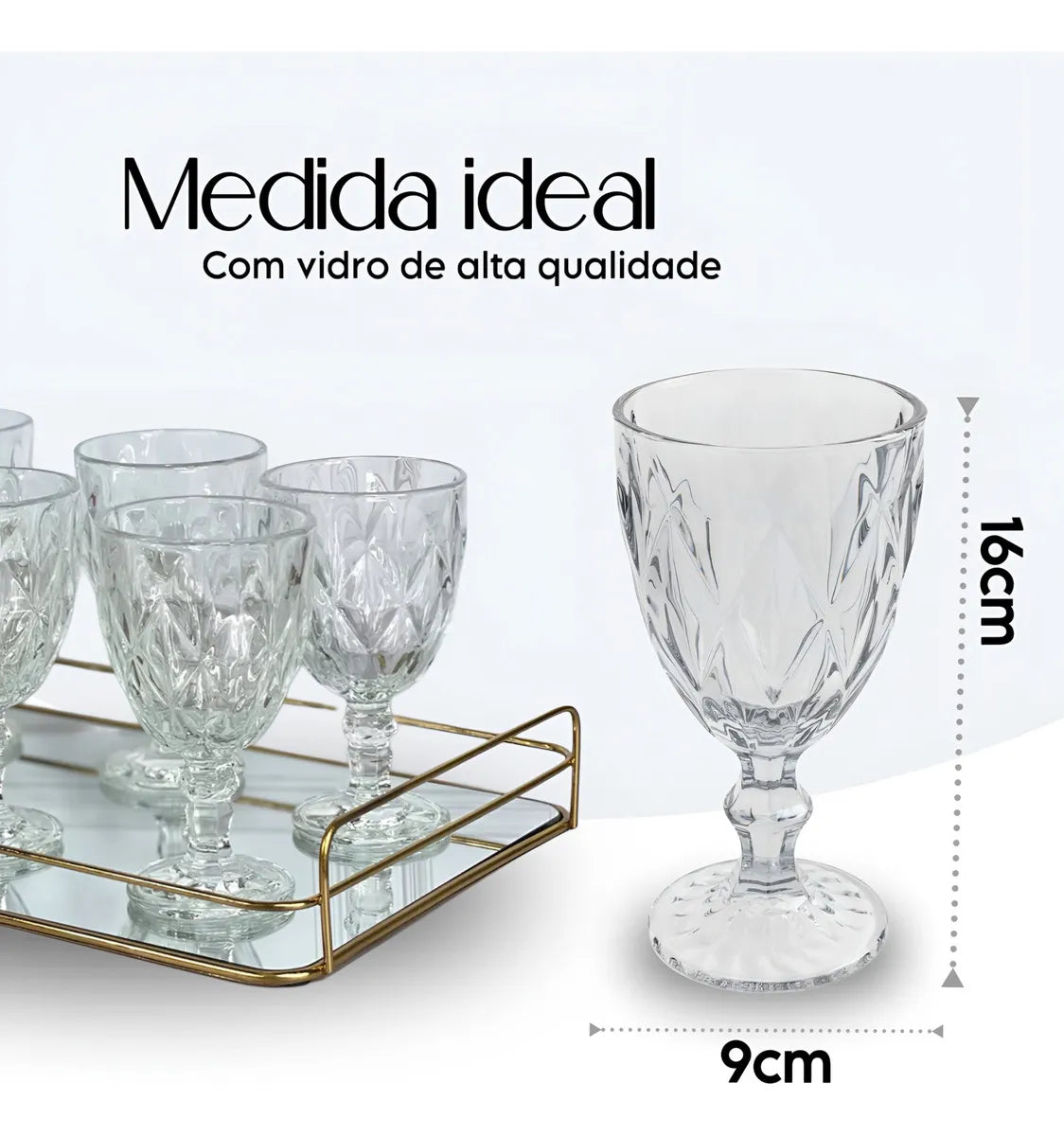 Jogo 6 Taças Diamante Vidro 330ml Copo Diamond Moderno Luxo Transparente Butter Cream Diamante Lapidado