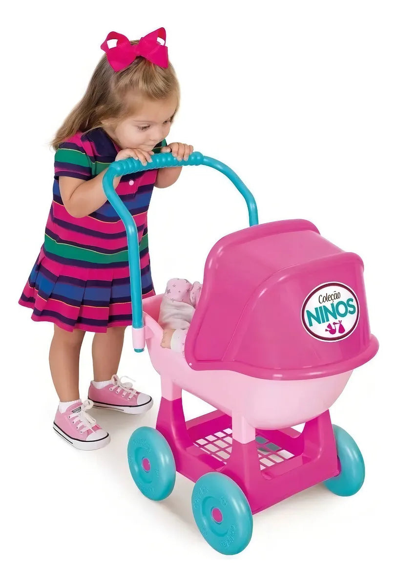 Carrinho De Bonecas Brinquedo Coleção Ninos Presente Menina Rosa Seg Imports