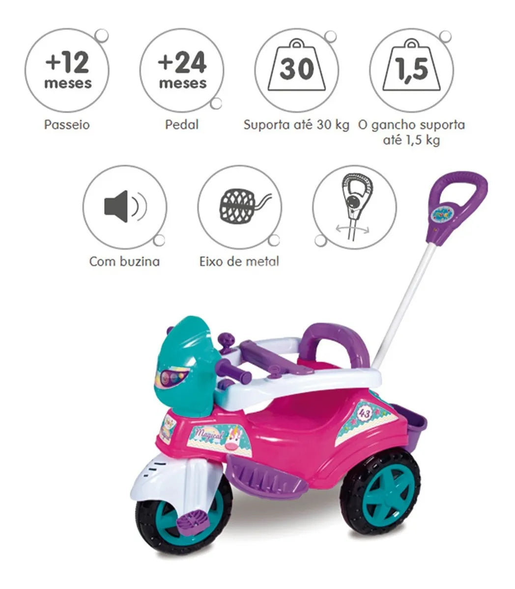 Triciclo Infantil Pedal Carrinho De Empurrar Com Haste Menino Menina Dia das Crianças