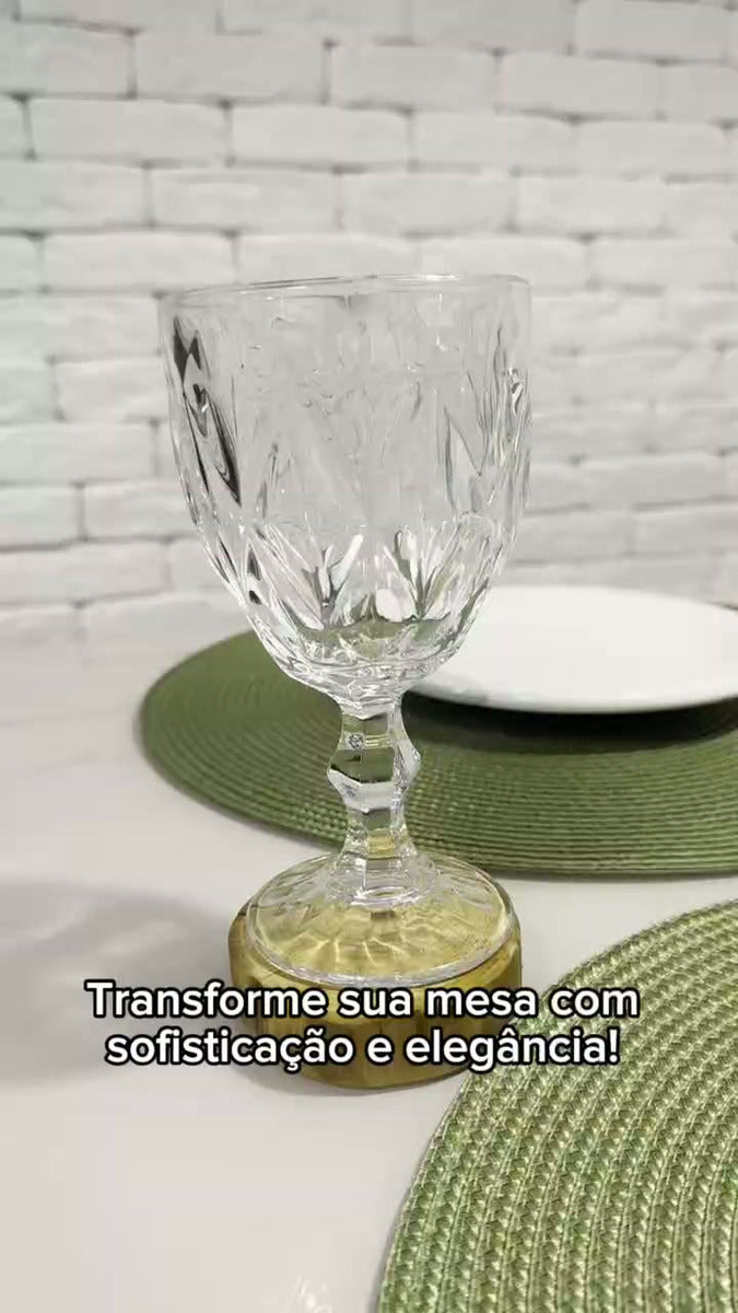 Jogo 6 Taças Diamante Vidro 330ml Copo Diamond Moderno Luxo Transparente Butter Cream Diamante Lapidado