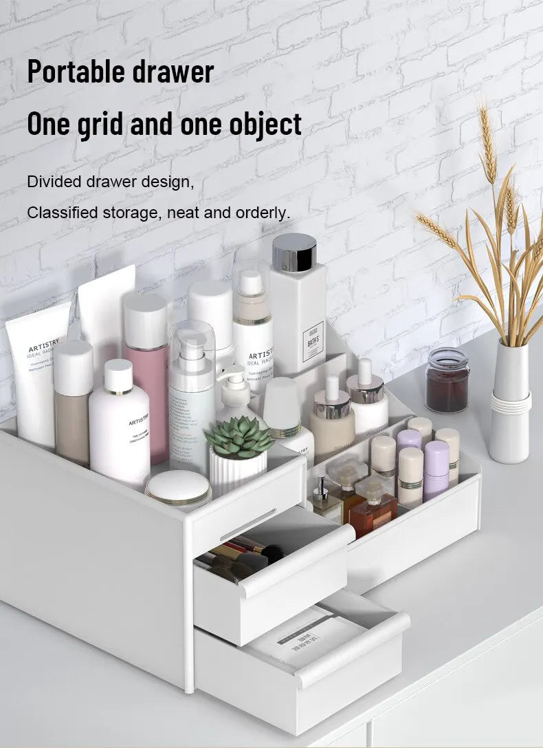 Caixa Organizadora Branca em Plástico – Ideal para Maquiagem, Cosméticos e Skincare na Penteadeira ou Escrivaninha