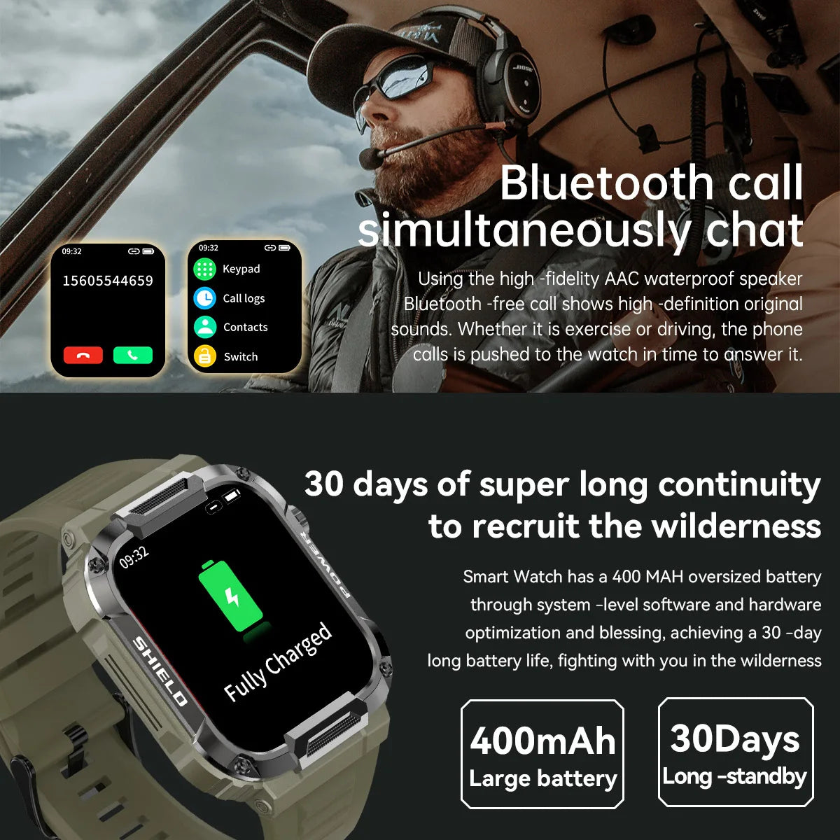 Smartwatch Militar 2025 – GPS, Chamadas BT, Fitness, À Prova d’Água, Compatível Android e iOS