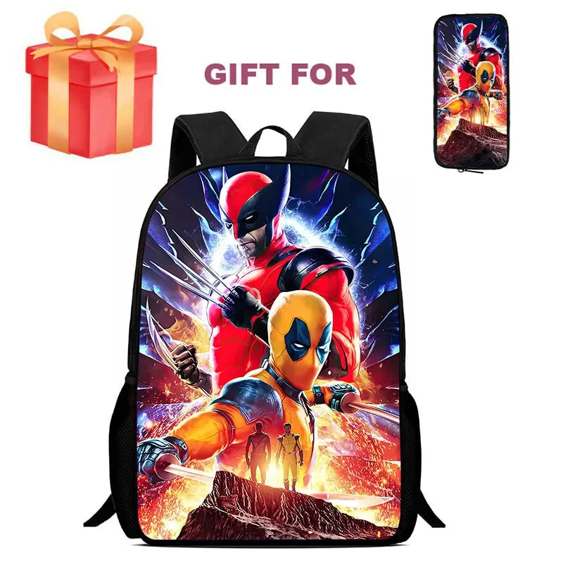Mochila Infantil Deadpool & Wolverine com Estojo – Conjunto 2 Peças, Durável para Escola e Jardim de Infância