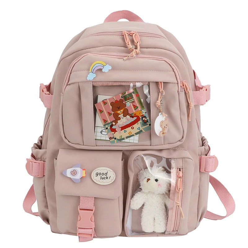 Mochila Feminina Impermeável Multi-Bolsos – Estilo Kawaii para Escola, Faculdade e Laptop