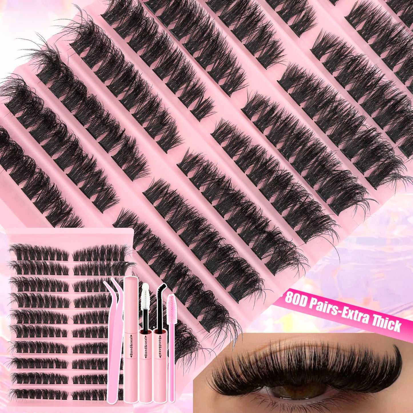 Kit de Extensão de Cílios DIY – 720 Peças com Clusters Individuais, Cola e Selante