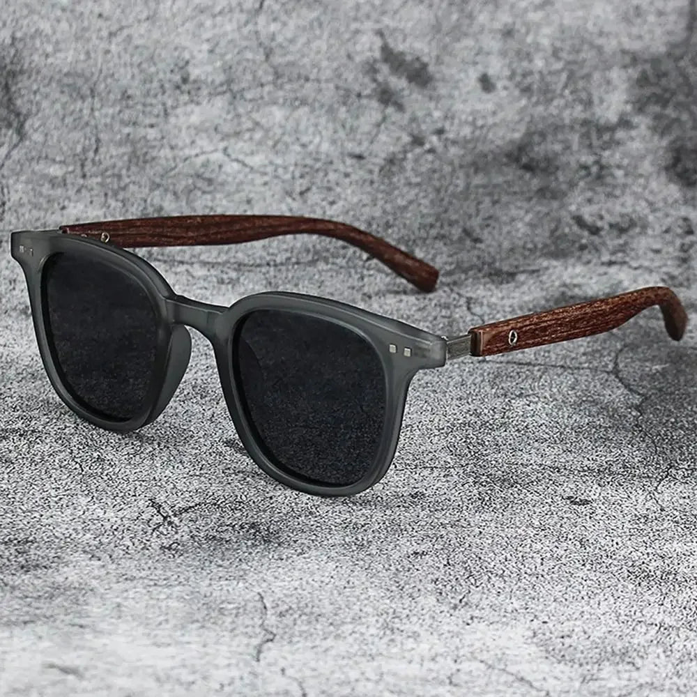 Óculos de Sol Retrô Madeira Estilo Wood Grain – Lentes Polarizadas com Proteção UV, Unissex para Ciclismo, Passeios ao Ar Livre e Urbano