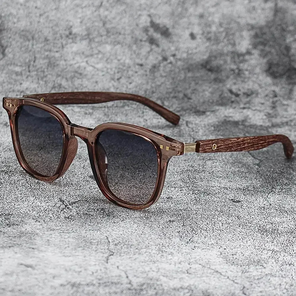 Óculos de Sol Retrô Madeira Estilo Wood Grain – Lentes Polarizadas com Proteção UV, Unissex para Ciclismo, Passeios ao Ar Livre e Urbano