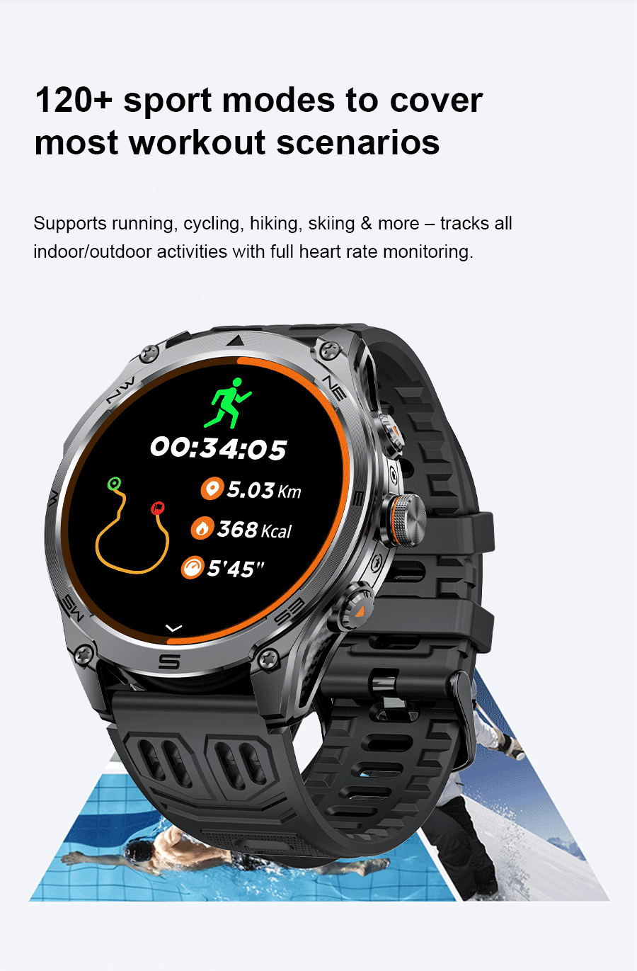 Smartwatch Militar 2025 – GPS, Bússola, Lanterna, 10ATM e Bateria 1000mAh