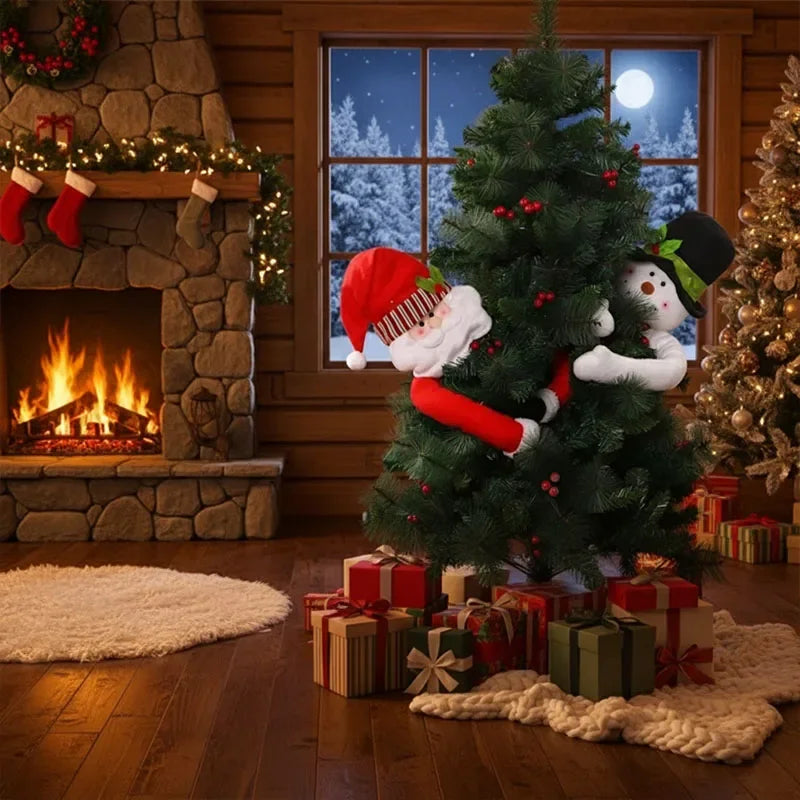 Boneco 105cm Papai Noel e Boneco de Neve para Abraçar a Árvore – Decoração Natalina Exclusiva para Deixar Sua Casa Encantadora no Natal 2025