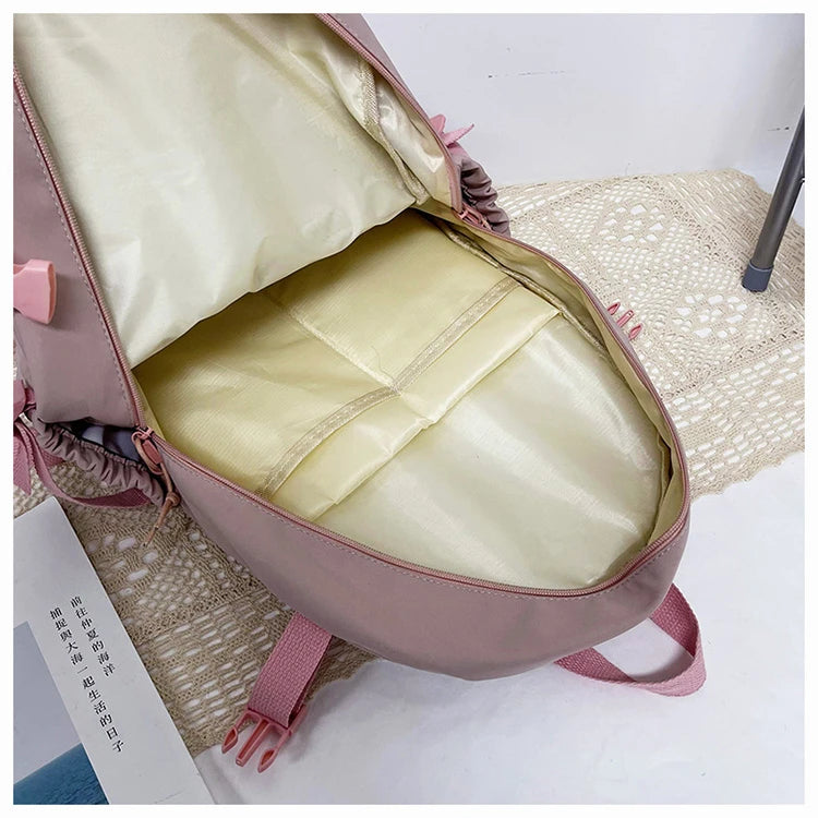 Mochila Feminina Impermeável Multi-Bolsos – Estilo Kawaii para Escola, Faculdade e Laptop