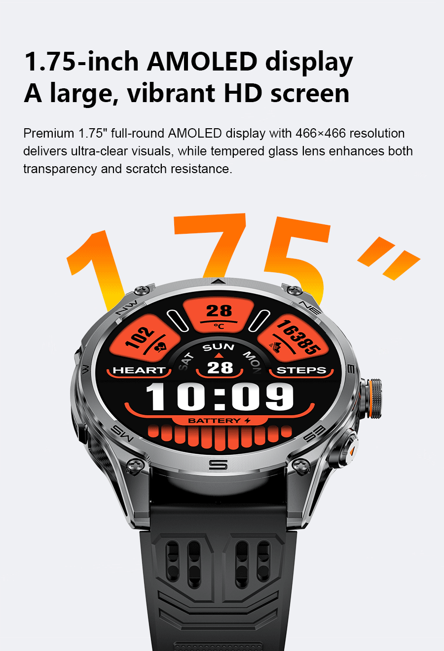 Smartwatch Militar 2025 – GPS, Bússola, Lanterna, 10ATM e Bateria 1000mAh