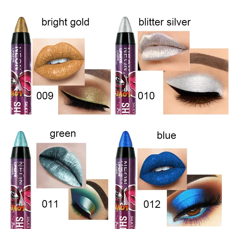 Lápis 2 em 1 Sombra e Batom – À Prova d’Água, Longa Duração e Efeito Glitter