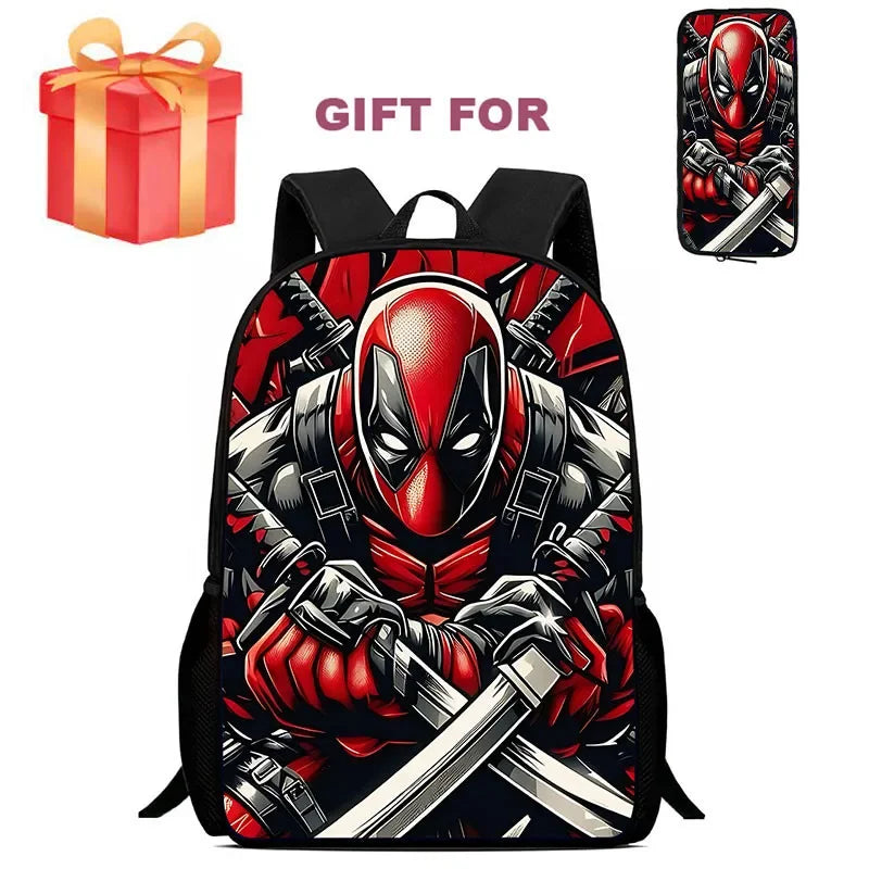Mochila Infantil Deadpool & Wolverine com Estojo – Conjunto 2 Peças, Durável para Escola e Jardim de Infância