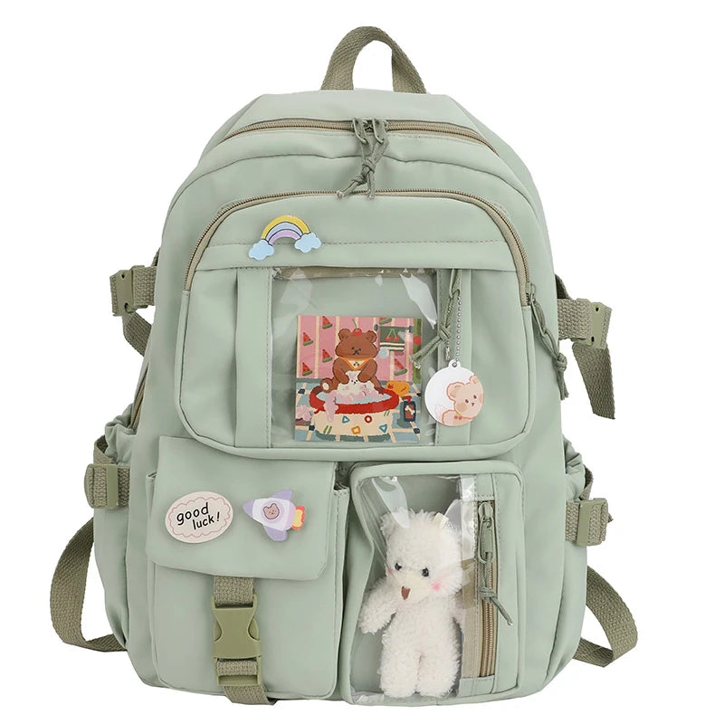 Mochila Feminina Impermeável Multi-Bolsos – Estilo Kawaii para Escola, Faculdade e Laptop