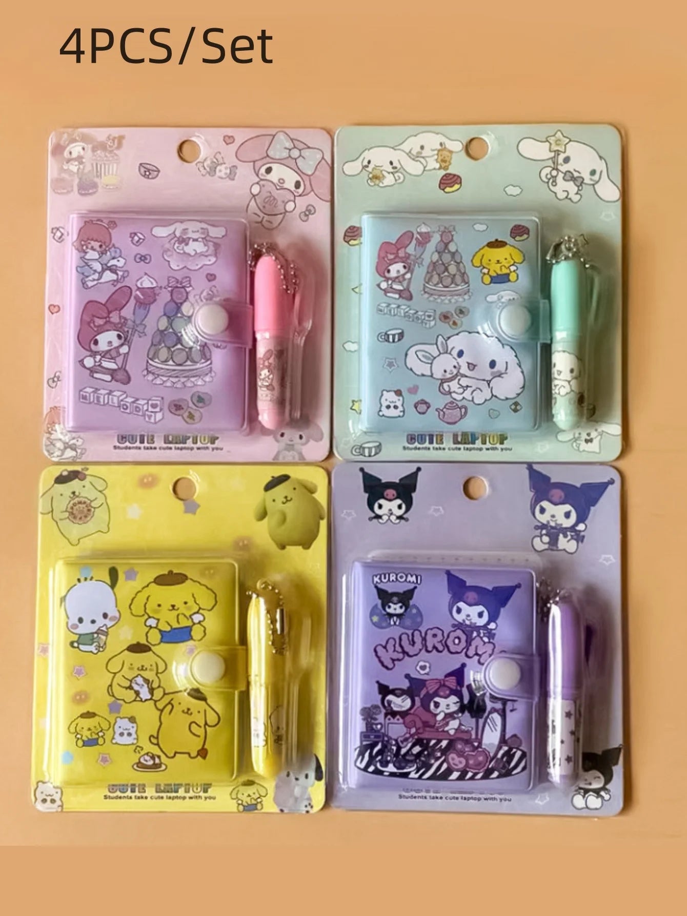 Caderno Kuromi, Cinnamoroll e Melody – Opções com 1, 4, 8 ou 16 Unidades | Mini Journal Kawaii Portátil para Escola, Escritório e Presentes