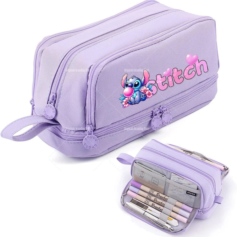 Estojo Disney Stitch de Grande Capacidade – Oxford Resistente, Portátil e Organizador para Escola e Escritório