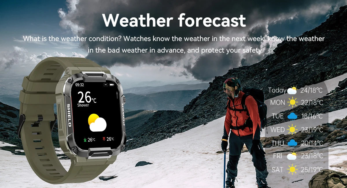 Smartwatch Militar 2025 – GPS, Chamadas BT, Fitness, À Prova d’Água, Compatível Android e iOS