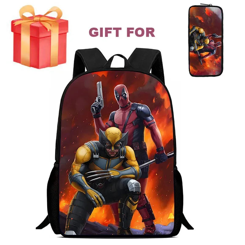 Mochila Infantil Deadpool & Wolverine com Estojo – Conjunto 2 Peças, Durável para Escola e Jardim de Infância