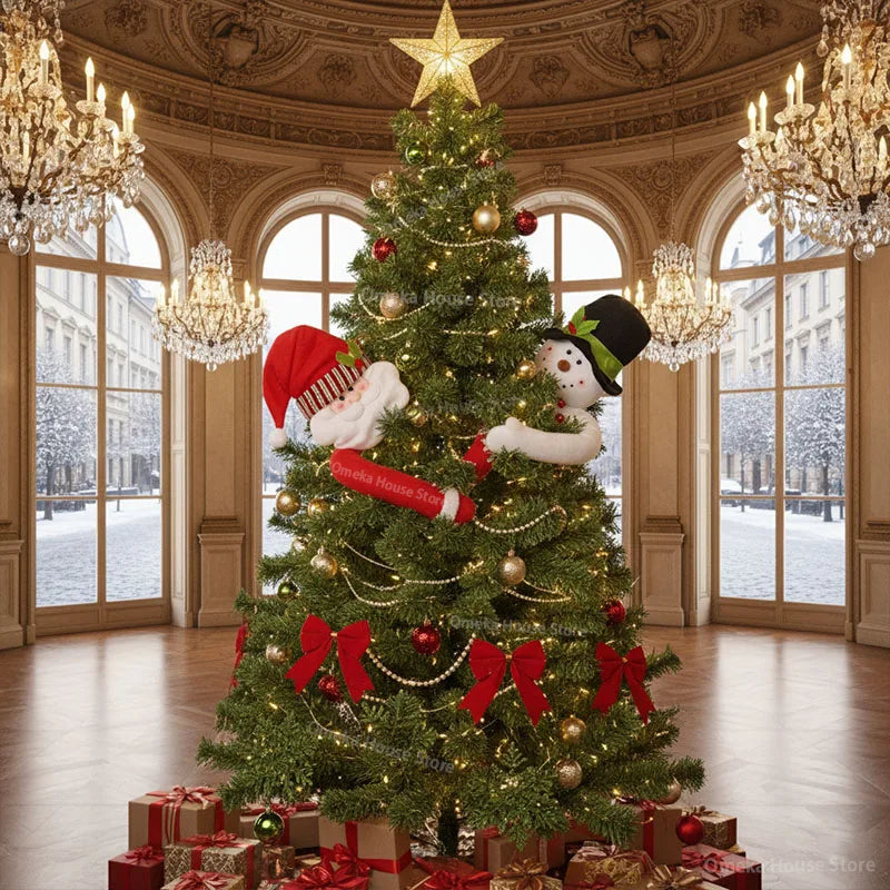 Boneco 105cm Papai Noel e Boneco de Neve para Abraçar a Árvore – Decoração Natalina Exclusiva para Deixar Sua Casa Encantadora no Natal 2025