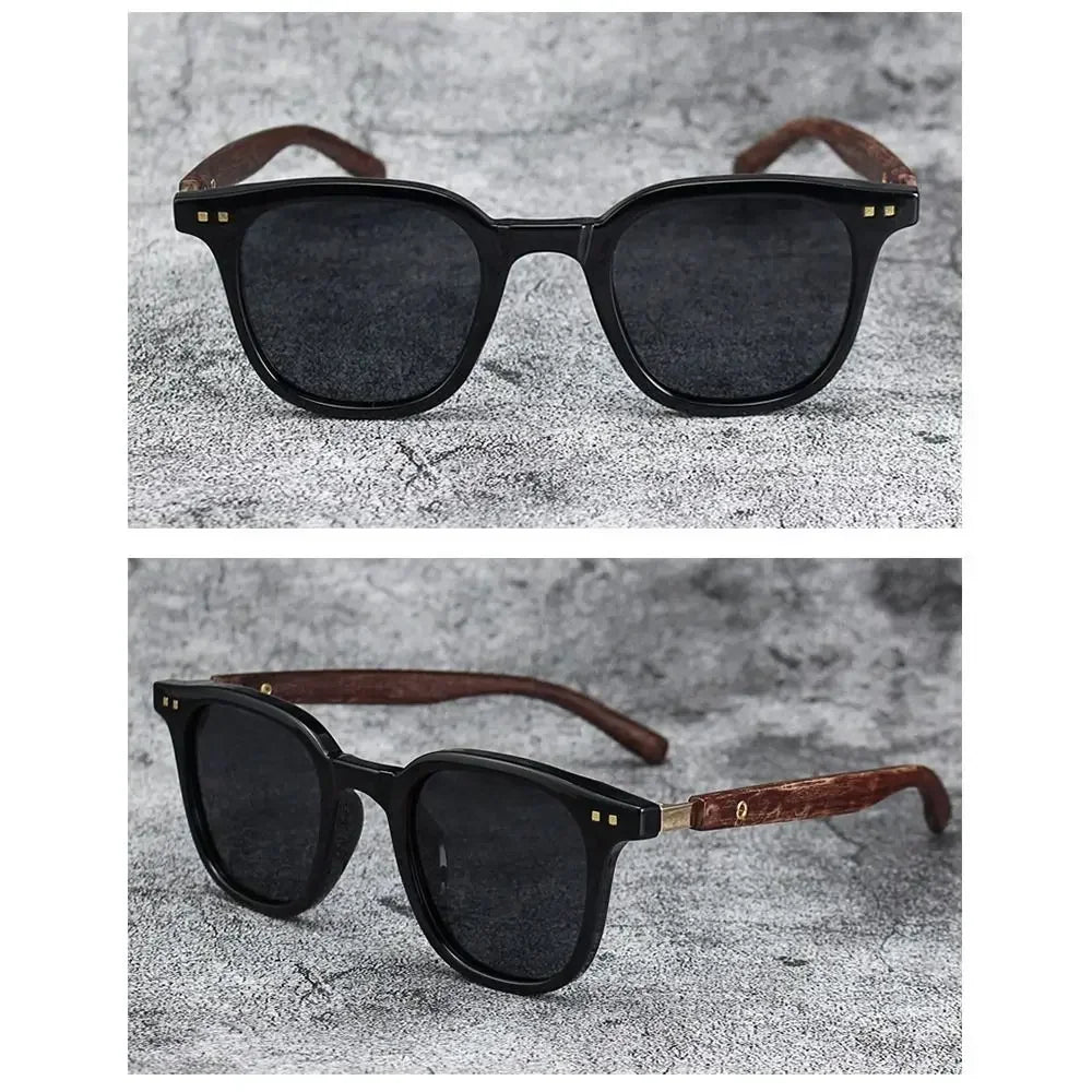 Óculos de Sol Retrô Madeira Estilo Wood Grain – Lentes Polarizadas com Proteção UV, Unissex para Ciclismo, Passeios ao Ar Livre e Urbano