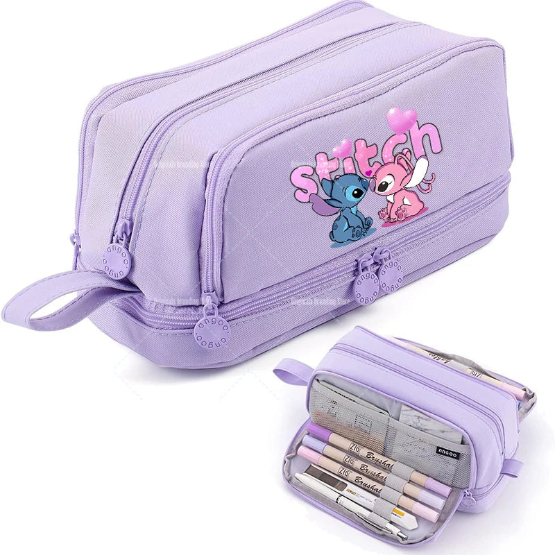 Estojo Disney Stitch de Grande Capacidade – Oxford Resistente, Portátil e Organizador para Escola e Escritório