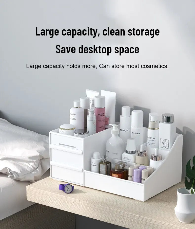 Caixa Organizadora Branca em Plástico – Ideal para Maquiagem, Cosméticos e Skincare na Penteadeira ou Escrivaninha
