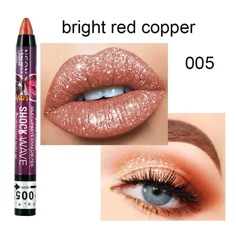 Lápis 2 em 1 Sombra e Batom – À Prova d’Água, Longa Duração e Efeito Glitter