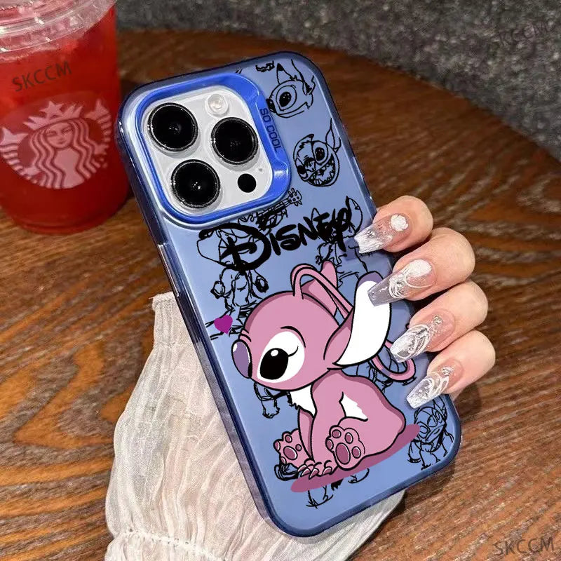 Capa de Celular Disney Stitch – Silicone Flexível e Estilo Fashion p/ iPhone 11 ao 16 Pro Max
