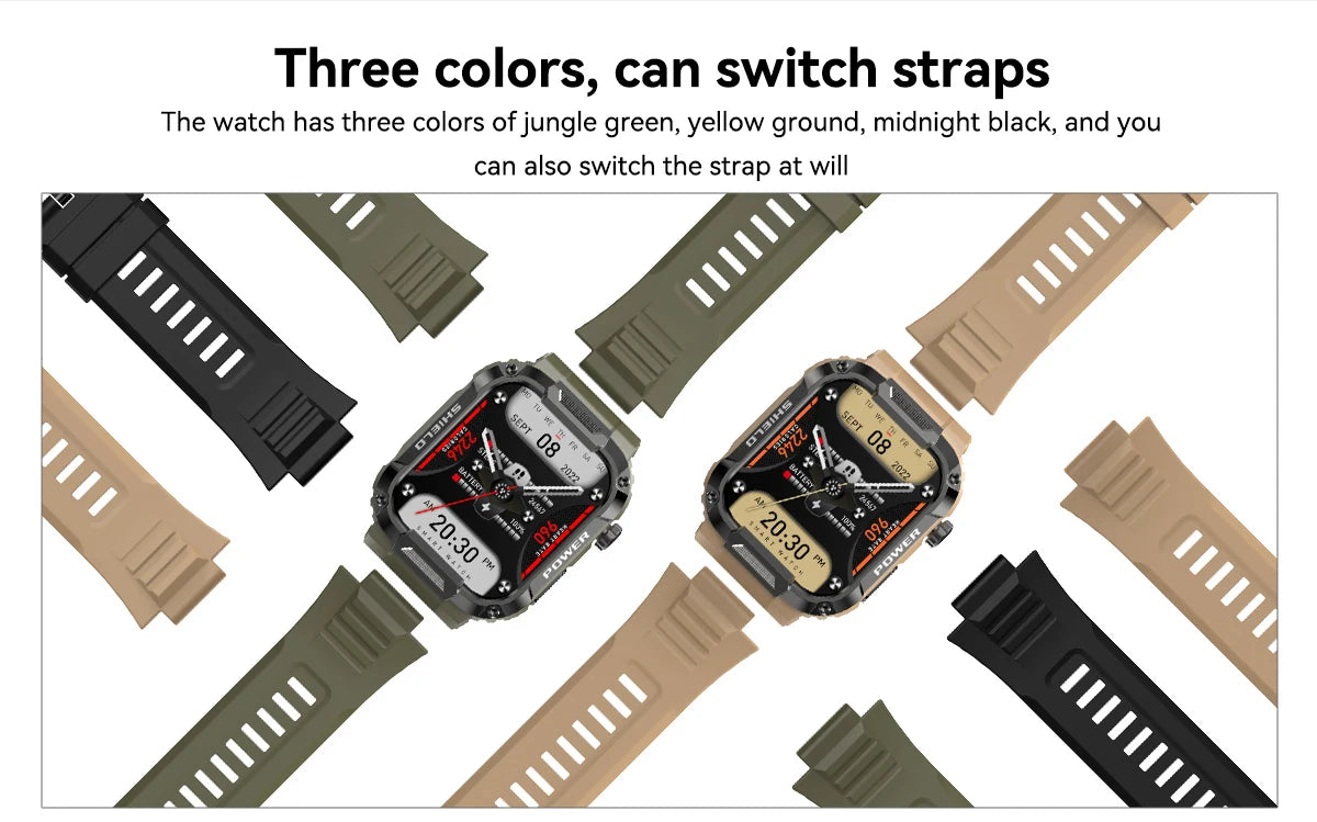 Smartwatch Militar 2025 – GPS, Chamadas BT, Fitness, À Prova d’Água, Compatível Android e iOS
