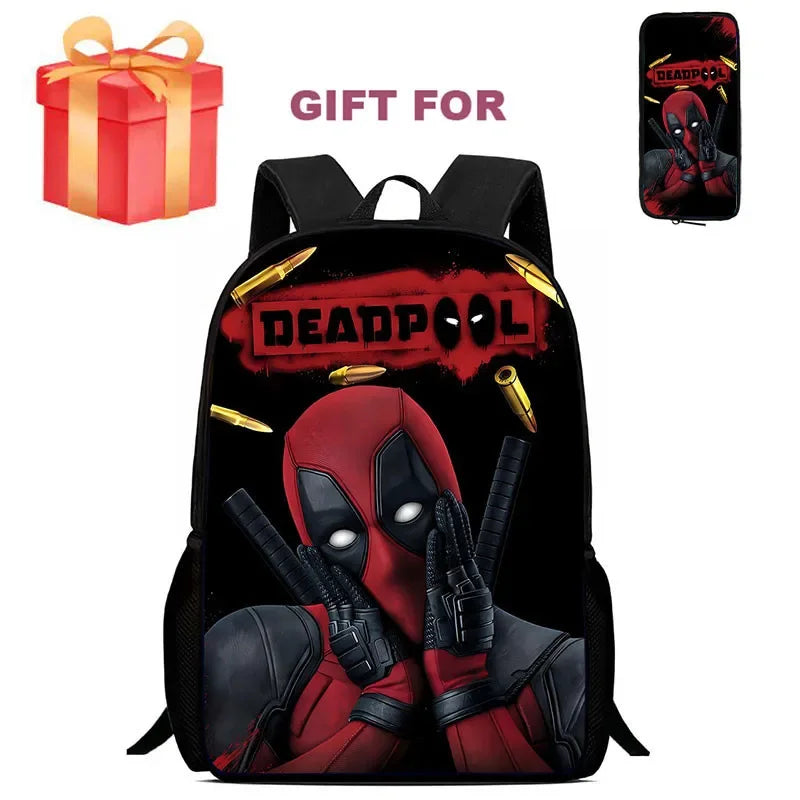 Mochila Infantil Deadpool & Wolverine com Estojo – Conjunto 2 Peças, Durável para Escola e Jardim de Infância