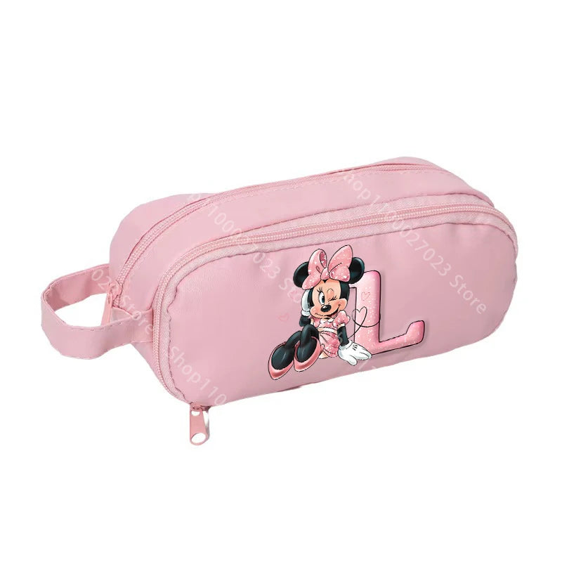 Estojo Disney Minnie Mouse – Organizador  Grande e Prático para Escola com Inicial do Nome .