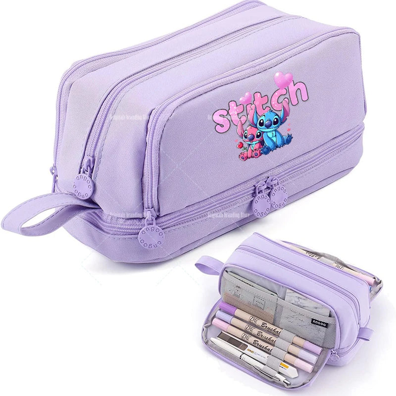Estojo Disney Stitch de Grande Capacidade – Oxford Resistente, Portátil e Organizador para Escola e Escritório