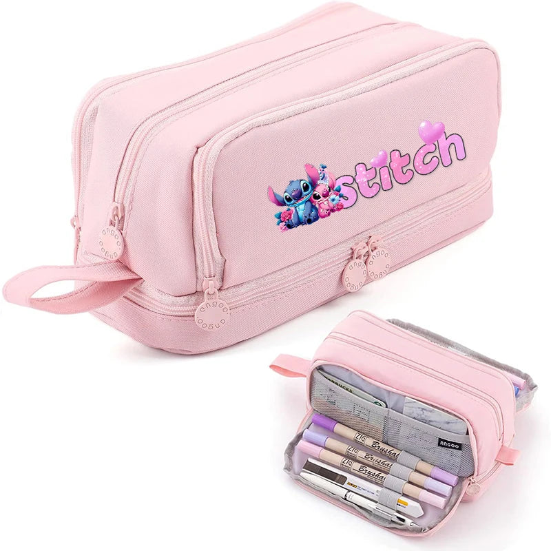 Estojo Disney Stitch de Grande Capacidade – Oxford Resistente, Portátil e Organizador para Escola e Escritório