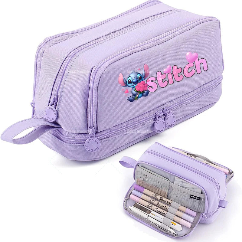 Estojo Disney Stitch de Grande Capacidade – Oxford Resistente, Portátil e Organizador para Escola e Escritório