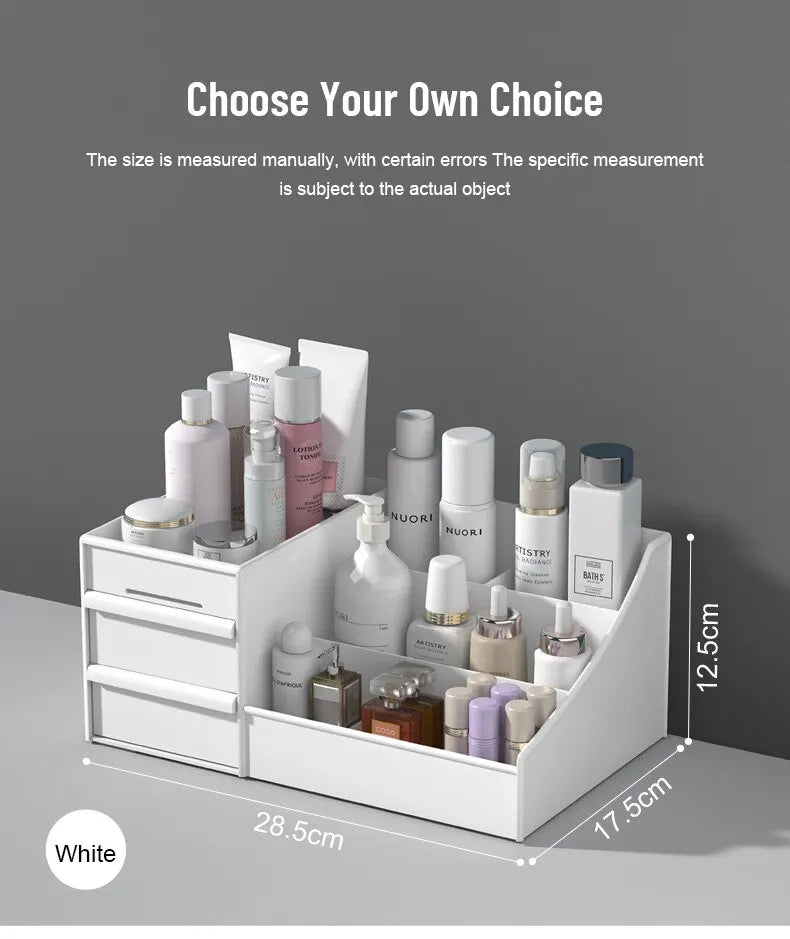 Caixa Organizadora Branca em Plástico – Ideal para Maquiagem, Cosméticos e Skincare na Penteadeira ou Escrivaninha
