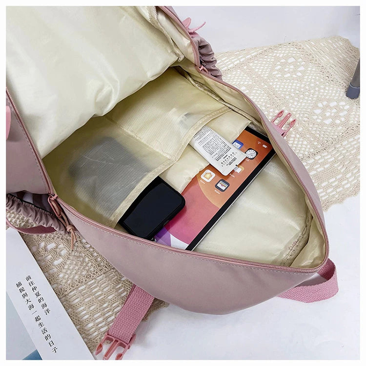 Mochila Feminina Impermeável Multi-Bolsos – Estilo Kawaii para Escola, Faculdade e Laptop