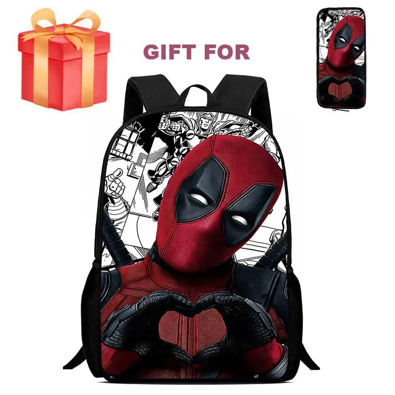Mochila Infantil Deadpool & Wolverine com Estojo – Conjunto 2 Peças, Durável para Escola e Jardim de Infância