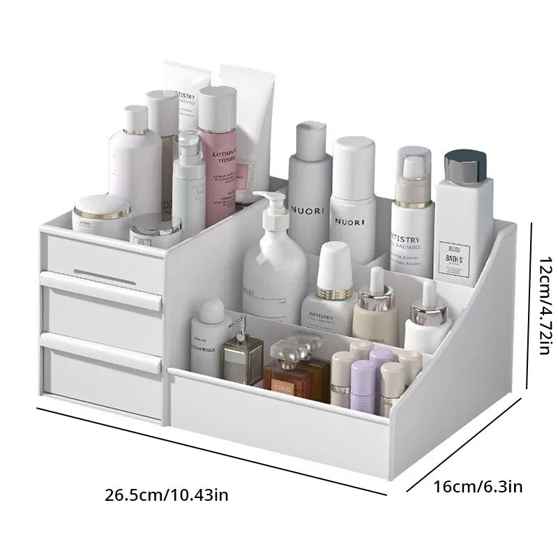 Caixa Organizadora Branca em Plástico – Ideal para Maquiagem, Cosméticos e Skincare na Penteadeira ou Escrivaninha