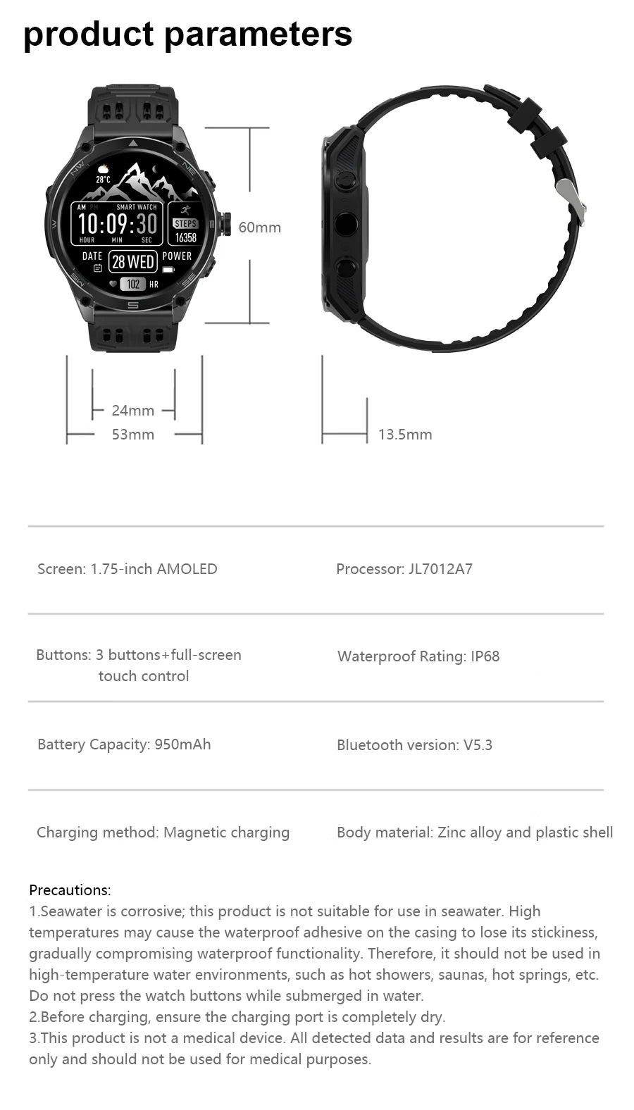 Smartwatch Militar 2025 – GPS, Bússola, Lanterna, 10ATM e Bateria 1000mAh