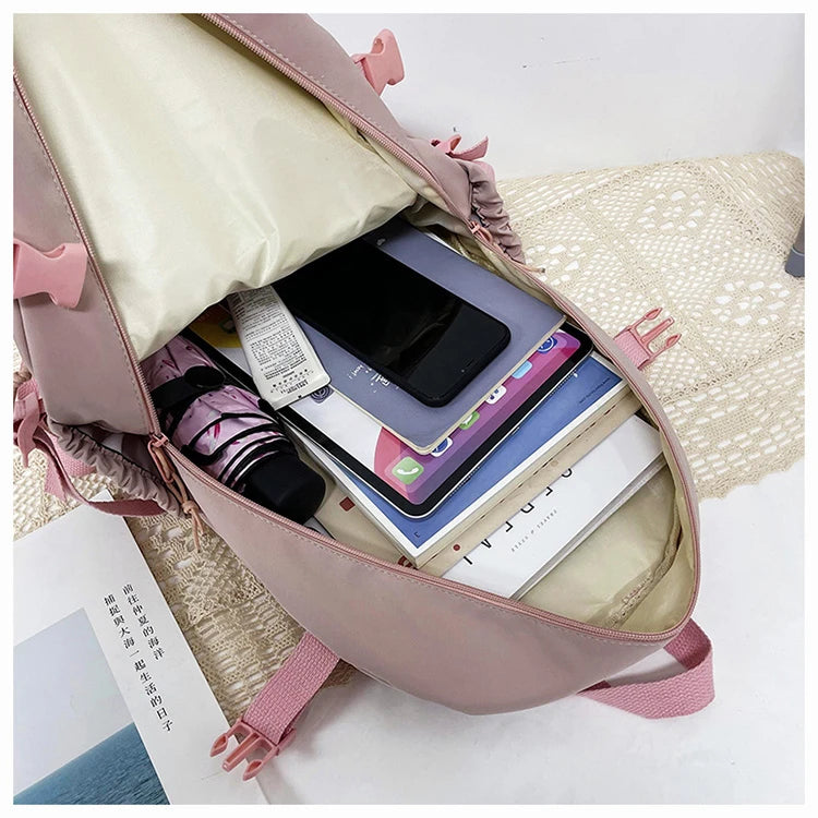 Mochila Feminina Impermeável Multi-Bolsos – Estilo Kawaii para Escola, Faculdade e Laptop