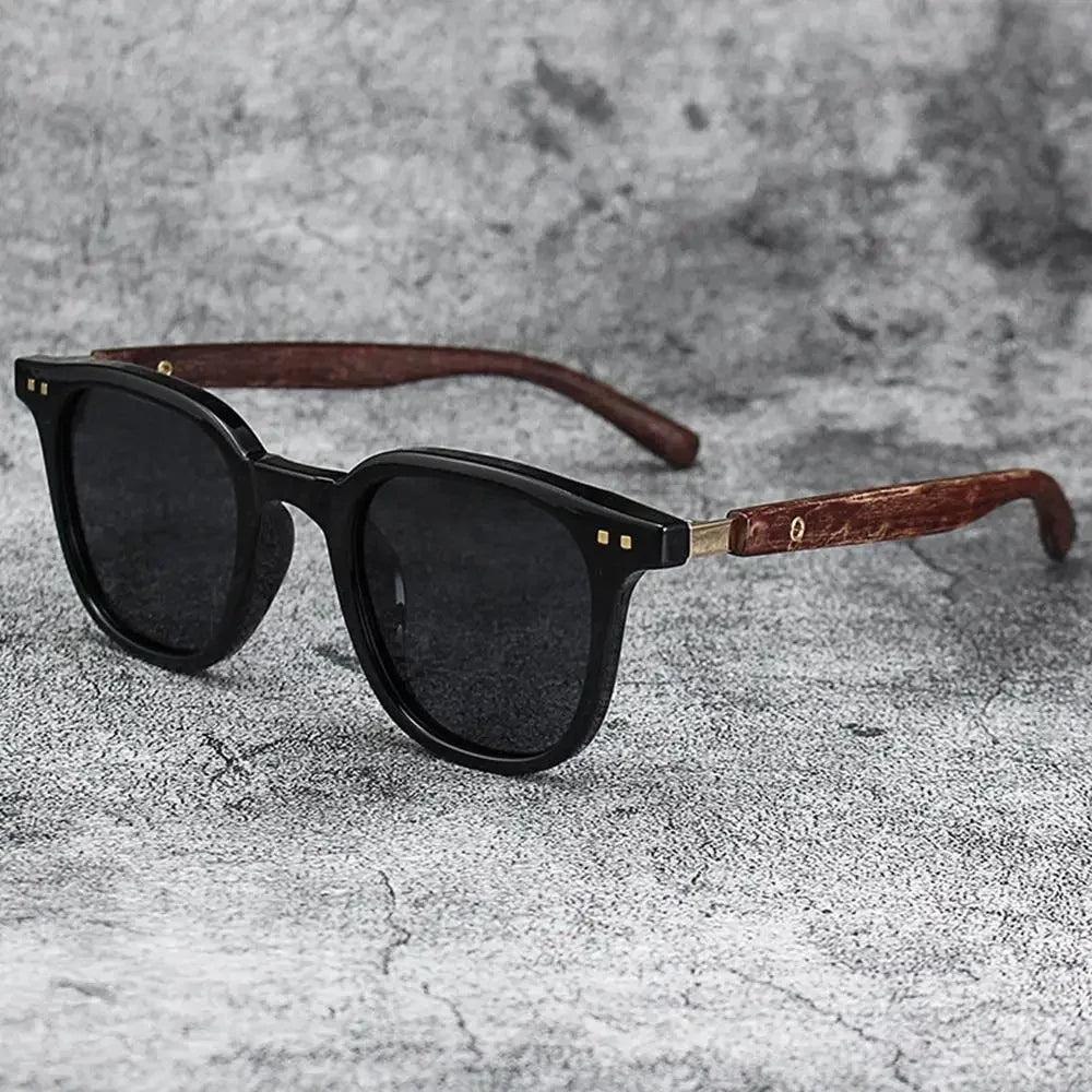 Óculos de Sol Retrô Madeira Estilo Wood Grain – Lentes Polarizadas com Proteção UV, Unissex para Ciclismo, Passeios ao Ar Livre e Urbano