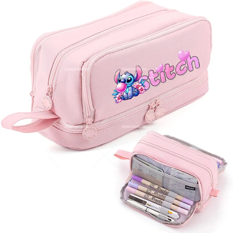 Estojo Disney Stitch de Grande Capacidade – Oxford Resistente, Portátil e Organizador para Escola e Escritório