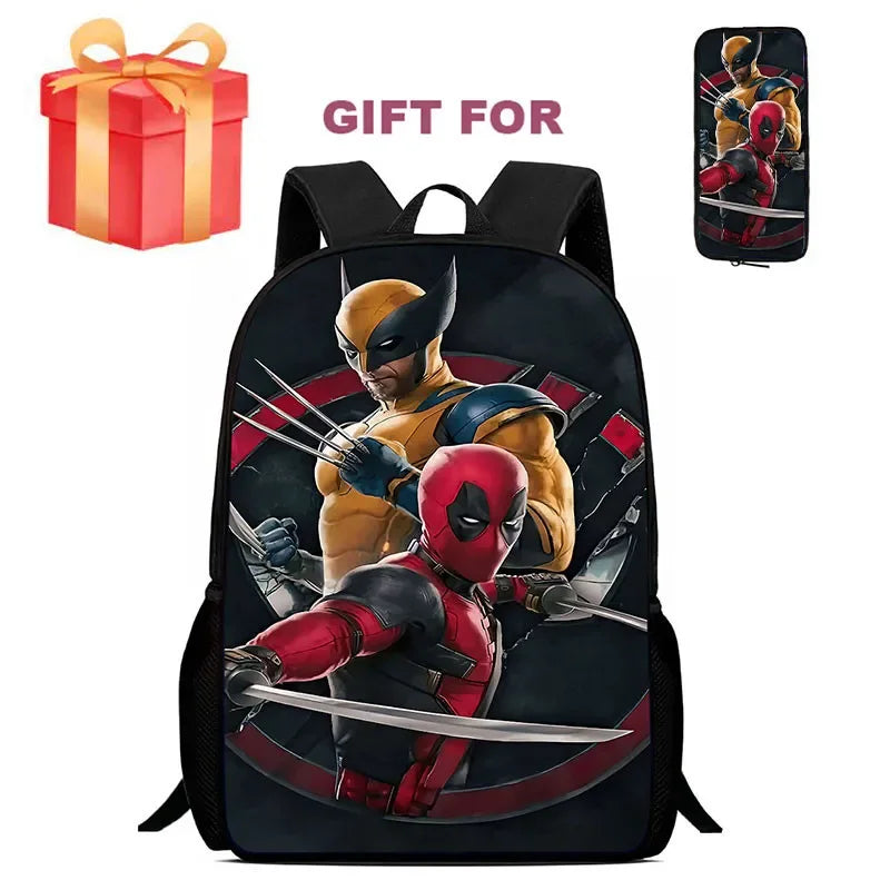 Mochila Infantil Deadpool & Wolverine com Estojo – Conjunto 2 Peças, Durável para Escola e Jardim de Infância