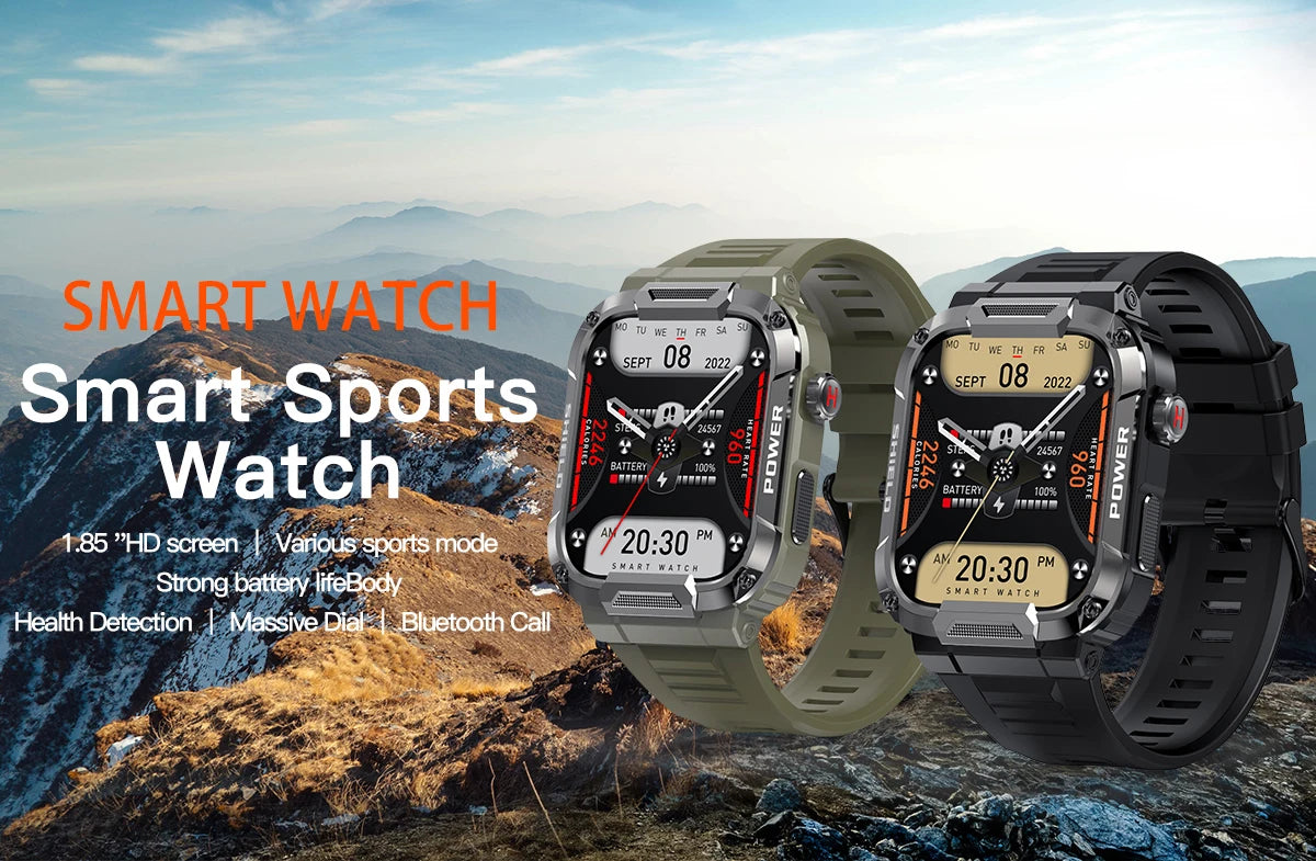 Smartwatch Militar 2025 – GPS, Chamadas BT, Fitness, À Prova d’Água, Compatível Android e iOS