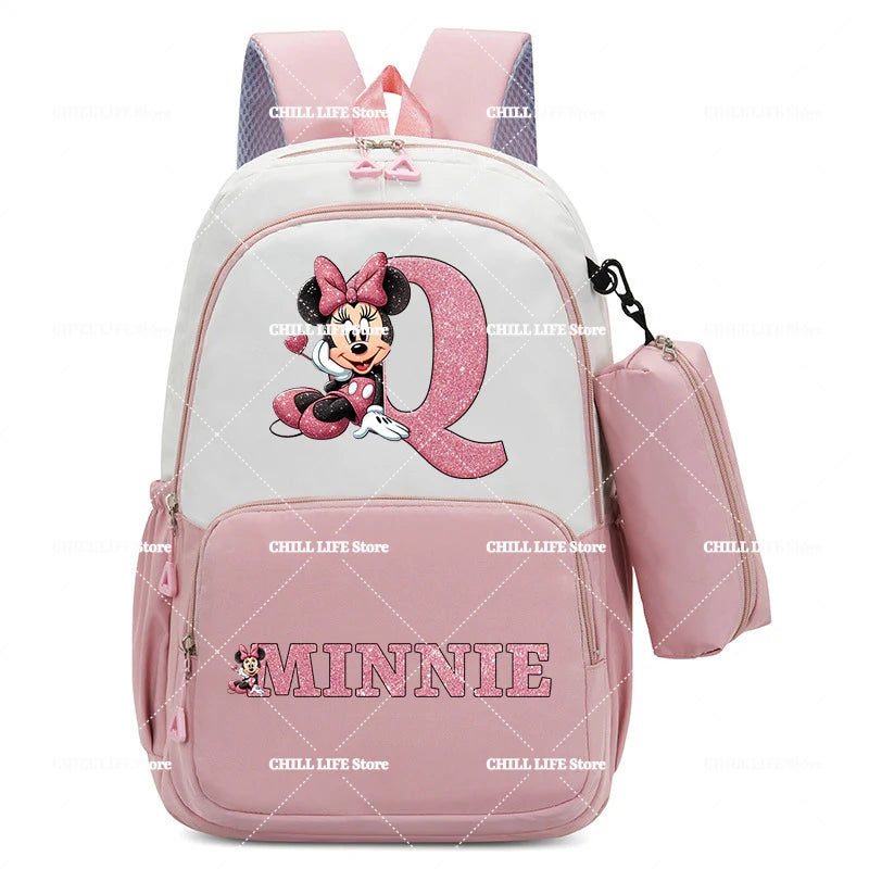 Conjunto Infantil 2 Peças Disney Mickey & Minnie – Mochila Grande com Estojo, Estilo Cartoon, Ideal para Escola