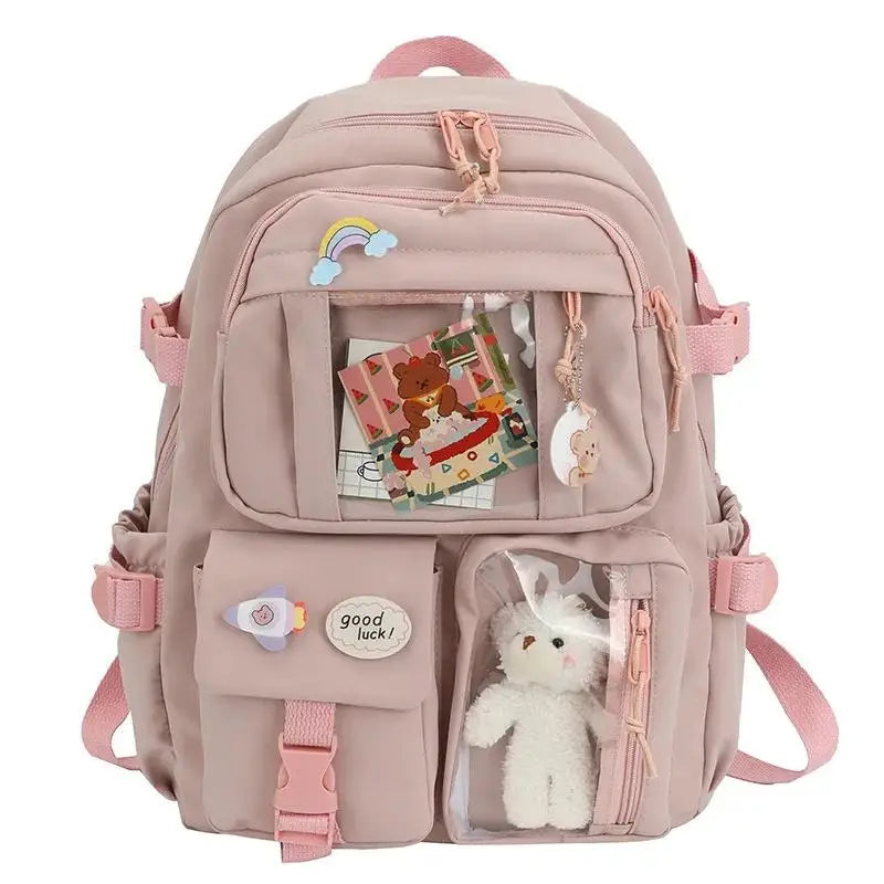 Mochila Feminina Impermeável Multi-Bolsos – Estilo Kawaii para Escola, Faculdade e Laptop