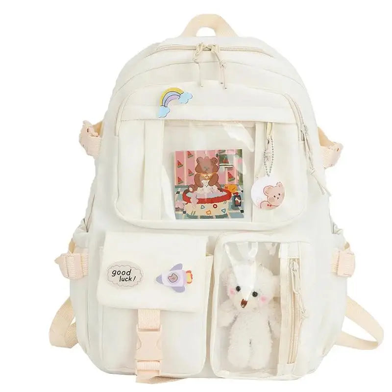 Mochila Feminina Impermeável Multi-Bolsos – Estilo Kawaii para Escola, Faculdade e Laptop