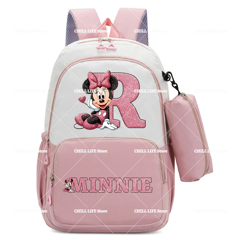 Conjunto Infantil 2 Peças Disney Mickey & Minnie – Mochila Grande com Estojo, Estilo Cartoon, Ideal para Escola